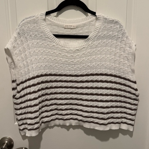 Miss Love Sweaters - Miss Love White and Brown Striped Knit Sweater Vest Size L